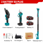 ONEVAN 3500 W harjadeta teleskooppostiga elektriline mootorsaag 3 &uuml;hes k&otilde;rge oksaga k&auml;&auml;rid aial&otilde;ikust&ouml;&ouml;riista Makita 18 V aku jaoks 2 Battery EU Plug