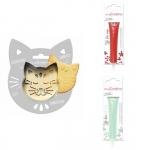 Kit pour biscuit en relief Chat + 2 Stylos au chocolat rouge et vert d'eau hall