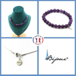 Pierres et Min&eacute;raux. Parure bijoux Bracelet Collier 20 perles Am&eacute;thyste 8 mm. Chaine en Taille personnalisable.