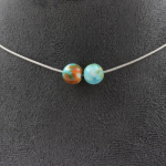 Pierres et Min&eacute;raux. Collier 2 perles Jaspe bleu orange 8 mm. Chaine en acier inoxydable Collier femmes, hommes. Taille personnalis
