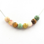 Pierres et Min&eacute;raux. Collier perles Turquoise du P&eacute;rou + Oeil de Tigre + Tourmaline melon Chaine en acier inoxydable.