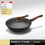 Meditsiinilise kiviga mittekleepuv praepann - V&auml;he suitsu, lame p&otilde;hi 30cm frying pan + glass lid + wooden spatula