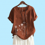 Naiste mood l&uuml;hikeste varrukatega Laidese puuvillane linane pluus Suvine ja s&uuml;gise mood Lilletr&uuml;kiga lahtine T-s&auml;rk S pruun