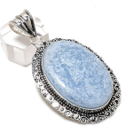 Natural Angelite Stone Gemstone 925 Sterling Silver Jewelry Pendant 2.40 w3p11
