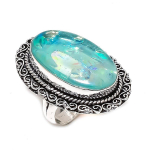 Looduslikust dikroolisest klaasist v&auml;&auml;riskivist 925 sterlingh&otilde;bedast ehtes&otilde;rmus, suurus 9 Q8e98