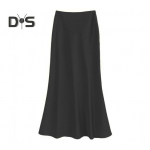 Kalasaba seelik k&otilde;rge v&ouml;&ouml;kohaga, sileda satiinist A-joonega &uuml;hev&auml;rviline seelik Naiste kevadsuve puusa seelik M must