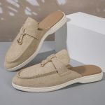 Uued Vabaaja Madala Kontsaga Mules Lukk Tutt Mokassiinid Moodsad Naiste &Uuml;ksikud Kingad Br&auml;nd Metallpandlaga Sandaalid Mugavad Slip-on Kingad 36 gray
