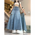 Suurem suurus Vintage rebenenud denim seelik k&otilde;rge v&ouml;&ouml;kohaga salendav keskmise pikkusega A-l&otilde;ikeline puusi kattev kalasaba seelik naistele S