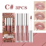 Leopard Print Three Lip Gloss Set Matte Matte Lip Matte Lip Gloss Lipstick Not Easy to Stick to the Cup Long-Lasting Color A
