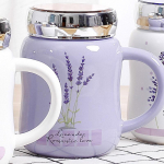 Lavendel Cartoon keraamiline veekruus kaanega, peeglitihendiga lekkekindel kruus Fashion Cup piimamahla tass kodukontori joogin&otilde;ud 500 ml