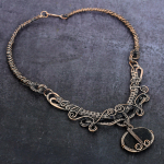 Black Tourmaline Handmade Copper Wire Wrap Jewelry Necklace 18 e8s43