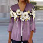 3/4 varrukatega s&auml;rgid naistele avara l&otilde;ikega tr&uuml;kitud T-s&auml;rk V-kaelusega volangidega varrukatega topsid L