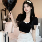 Puhas Iha N&ouml;&ouml;pkudega L&uuml;hike Kudumistopp Naiste Suvine K&otilde;rge V&ouml;&ouml;kohaga L&uuml;hike Top Disain Seksikas L&uuml;hikeste Varrukatega T-s&auml;rk One size