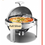 47cm Roostevabast terasest &uuml;mmargune rullkaas-soojendusanum puhvetikomplekt toitlustuskomplekt toidun&otilde;u kupliga komplekt Full silver