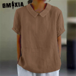 GMXIA naistemood vabaaja &uuml;hev&auml;rvilise tr&uuml;kiga l&uuml;hikeste varrukatega POLO kaelusega pluusid ja s&auml;rgid S