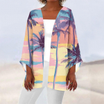 Naiste vabaajamood Beach Ocean Tree Print Kerge keskmise pikkusega jope kardigan XL