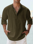 Uued puuvillased linased meeste s&auml;rgid vabaaja s&auml;rgid Kerged pikkade varrukatega Henley rannas&auml;rgid Hawaii T-s&auml;rgid meestele T&auml;navar&otilde;ivad S