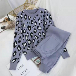 2tk/komplekt Naised Kootud Leopard Pullover Kampsunid+P&uuml;ksid Komplektid Naine Mood Džemprid P&uuml;ksid 2 TK Kost&uuml;&uuml;mid Riietus S-XXL S