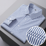 Meeste 100% puuvillane mittekortsuv v&auml;rviplokiga vertikaalsete triipudega taskuta kleidis&auml;rk, mugavad vabaaja mitmek&uuml;lgsed n&ouml;&ouml;bitavad s&auml;rgid 45 indigo