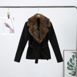 Elegantne Kunstkarusnahast Paeltega Villane Mantel Naised &Scaron;allkraega V&ouml;&ouml;tatud Talje T&auml;ispikad Varrukad Mantlid Naissoost S&uuml;gis Talv Mood Daami &Uuml;ler&otilde;ivad L must