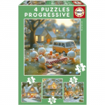 Puzzles progressifs - EDUCA - La Ville des Lapins - 4 puzzles - 12 &agrave; 25 pi&egrave;ces - Pour enfants puhas