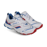 Vector X Striker Pro Kriketiketsad Meestele PU Pealisega/Spordijalatsid/EVA Sisetald Spordiks Jala Keskmise Osa Tugevdusrihm (V&auml;rv: Valge-Sinine-Punane, Suurus : 9) UK9 valge/sinine