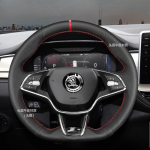 For Skoda Octavia PRO KAROQ - Hand-stitched black Leather non-slip Car Steering Wheel Cover 1