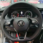 For Skoda Octavia PRO KAROQ - Hand-stitched Dark gray Leather non-slip Car Steering Wheel Cover Auto parts 4