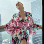 Seksikas hommikumantel Allover Leopard Print &ouml;&ouml;s&auml;rk V&otilde;rgust &ouml;&ouml;riided Hubane pruutneitsi pulmapidu v&ouml;&ouml;ga hommikumantel XL taevasinine v&auml;rv