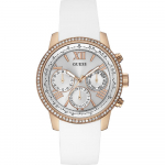 GUESS Sunrise Valge sihver Roosa kuldne roostevaba teras Naiste kvartsikell W0616L1 valge