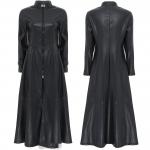 Steampunk stiilis gooti mootorratturite mantel Disco Party Pikk mantel Kunstnahast Trench Coat jope Mantel Kleit T&otilde;mblukuga Pahkluu pikkus Naistele Mehed 3XL must