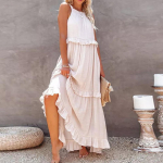 Naiste Ruffle Long Boho Maxi Kleit Suvine Varrukateta Peokleit Holiday Beach Sundress S