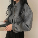 S&uuml;gisene retrov&auml;rvi soliidne l&uuml;hike mantel naiste p&uuml;stkraega &uuml;ler&otilde;ivad naiste mood StreetWear jope M