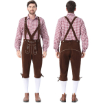 Meeste Saksamaa Baieri Oktoberfest Kost&uuml;&uuml;mikomplekt Pikkade varrukatega ruuduline s&auml;rk koos traksidega p&uuml;kste, 2-osaline komplekt XL punane