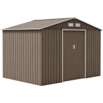 9 x 6 jalga aianduslik metallist hoiukapp, v&auml;lihoiust&ouml;&ouml;riistamaja ventilatsiooniavadega, vundamendi ja lukustatavate topeltustega, pruun 277 x 195 x 192 cm pruun