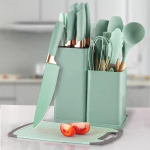 Silikoonist k&ouml;&ouml;gitarvete komplekt, noakomplekt, igap&auml;evased k&ouml;&ouml;giriistad, spaatel, lusikas, kraapija, l&otilde;ikelaud hoiustamisega light green kitchenware 19-piece set 1500g gray