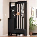 Esikukapp polsterdatud hoiupingiga, multifunktsionaalne esikukapp kingadele pegboardi ja 4 konksuga, must, K180/L100/S35 cm 100 x 35 x 180 cm must