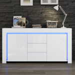 140*40*65cm Elutoakapp, Kaasaegne kummut 3 sahtli ja 2 uksega, K&otilde;rgl&auml;ikega kapp LED-valgusribaga, K&uuml;ljekapp, Valge 140 x 40 x 65 cm valge