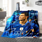 Cristiano Ronaldo Retro Sinine S&auml;rgi Prindiga Flanellitekk Pehme Soe Visketekk Jalgpallif&auml;nni Diivani Voodi Dekoor 130cm x 150cm