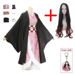 Kamado Nezuko Cosplay Kost&uuml;&uuml;m Anime Kimono Kamado Nezuko Pruudi &Uuml;likond Halloween Naiste Laste Riided 130CM black