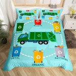 Poiste Roheline Pr&uuml;giauto Tekikate Multikas Pr&uuml;giauto Voodipesukomplekt Roheline S&otilde;iduk Auto Veoauto M&auml;nguasi Tekikate &Uuml;heinimese Kuninglik Suurus EU Single 135*200cm/53x79in 3pcs