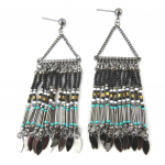 Les Tr&eacute;sors De Lily [N0994] - Boucles Cr&eacute;ateur 'Alta&iuml;' noir gris turquoise must