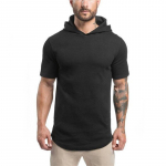 Muscleguysi meeste kulturismikapuutsid Meeste j&otilde;usaalide kapuutsiga l&uuml;hikeste varrukatega fitnessiriided Muscle T-s&auml;rk &otilde;huke t&auml;ispuuvillane pullover. M must