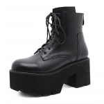 Naiste poolsaapad K&otilde;rge kontsaga pehmest nahast materjal pits-Up Naiste Demonia saapad paksu platvormiga kontsaga t&auml;nava stiil 35 must