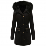 Naiste talvine parkmantel paksendatud fliisvoodriga polsterdatud sooja kapuutsiga pikk militaar puffer jope Kunstkarusnahast mantel vabaaja mood &otilde;ues &uuml;ler&otilde;ivad uus S must
