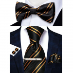 Hi-Tie meeste lipsude komplekt siidist lipsu kikilipsu ja taskuruudukujuliste mansetin&ouml;&ouml;pide komplekt h&otilde;bedase lipsuklambriga 0266-0517