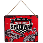 Les Tr&eacute;sors De Lily [A0290] - Vintage punane 'Speedway' retro metallist tahvel - 25x20 cm punane