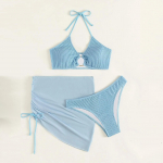 Naiste ujumistrikoo jagatud kolmeosaline komplekt, &uuml;hev&auml;rvilised p&auml;itsed, kael, paelad, Seksikad bikiinikomplektid S must