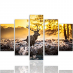 Viieosalise pildiga l&otilde;uendiprint Deer Forest Sunset 100x70 oranž