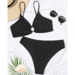 5 v&auml;rvi kortsus kortsus keskmise v&ouml;&ouml;kohaga bikiinid naiste ujumistrikoo Naiste ujumisriided Kaheosaline bikiinikomplekt supluskost&uuml;&uuml;m ujumine S must